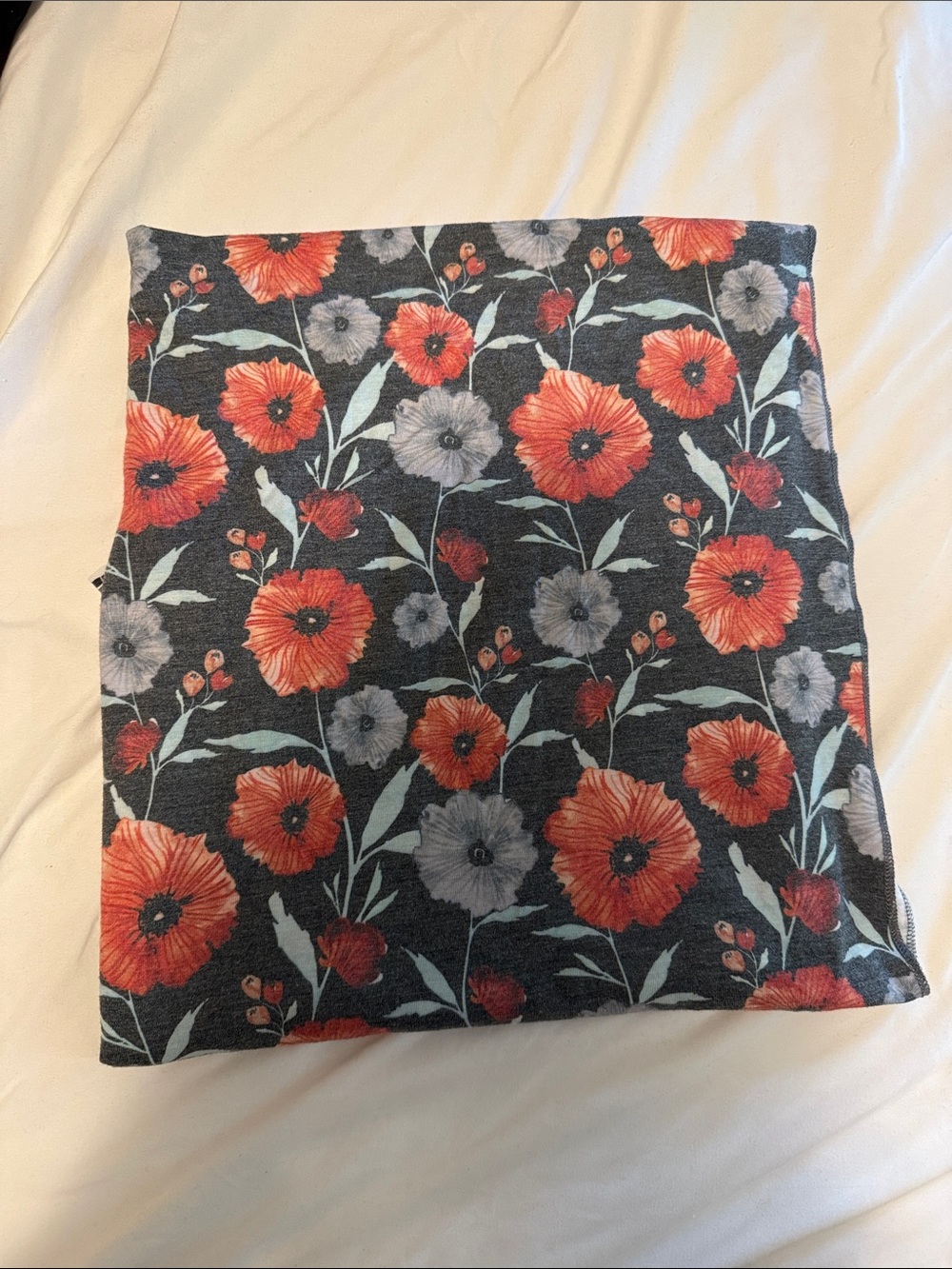 Kids Floral Poppy Cotton Neck Warmer - Black with Red & Gray Flowers